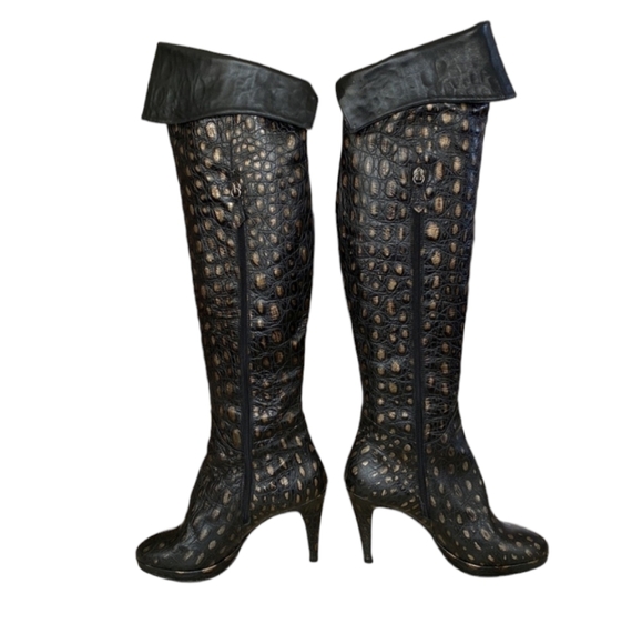 Black/Gold Italian leather over the knee boots - Picture 2 of 15